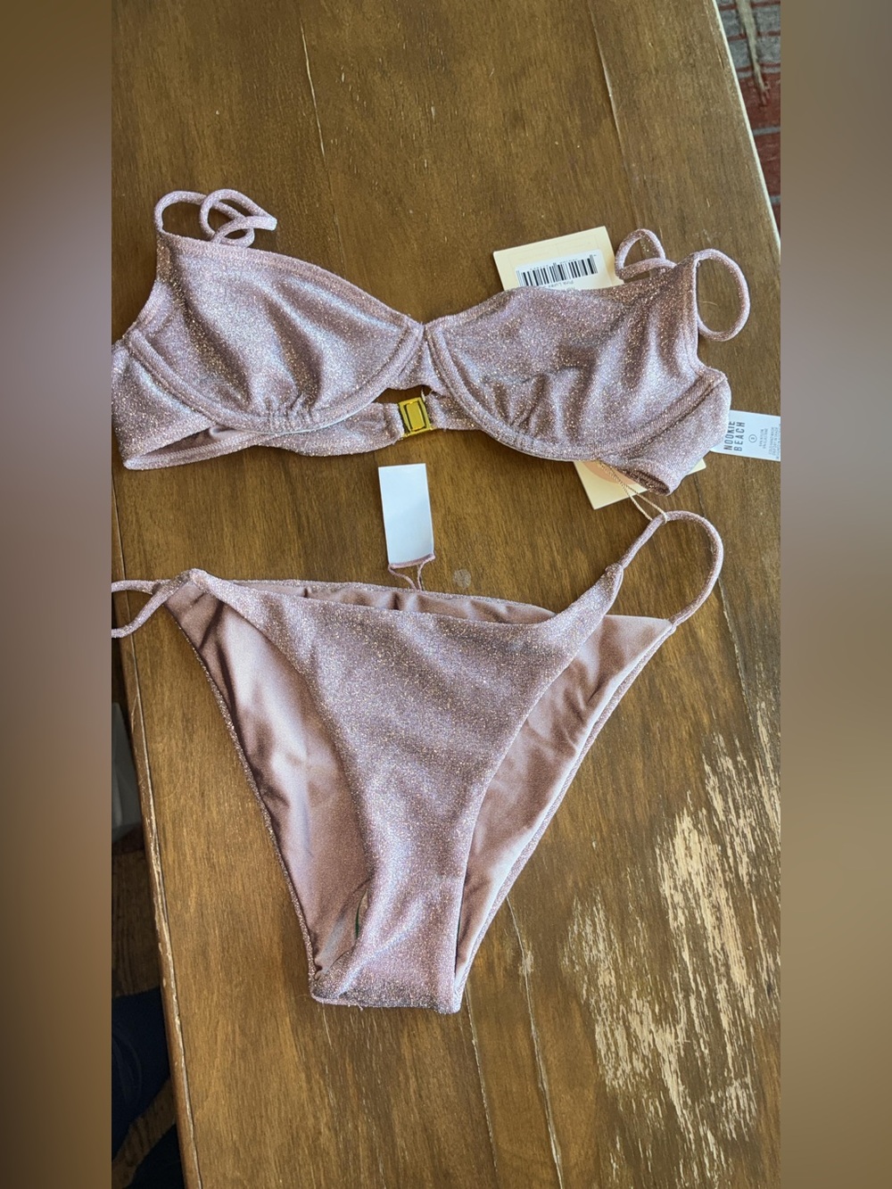 Nookie Rose Gold Glitter Underwire Bikini Set